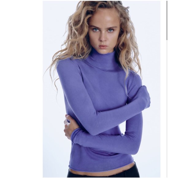 NWT ZARA BASIC TURTLENECK KNIT SWEATER PURPLE - Picture 1 of 8